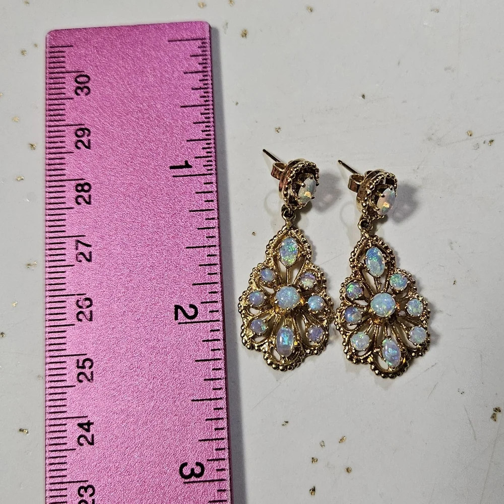 14k Gold and Opal Drop Earrings - Picture 5 of 6